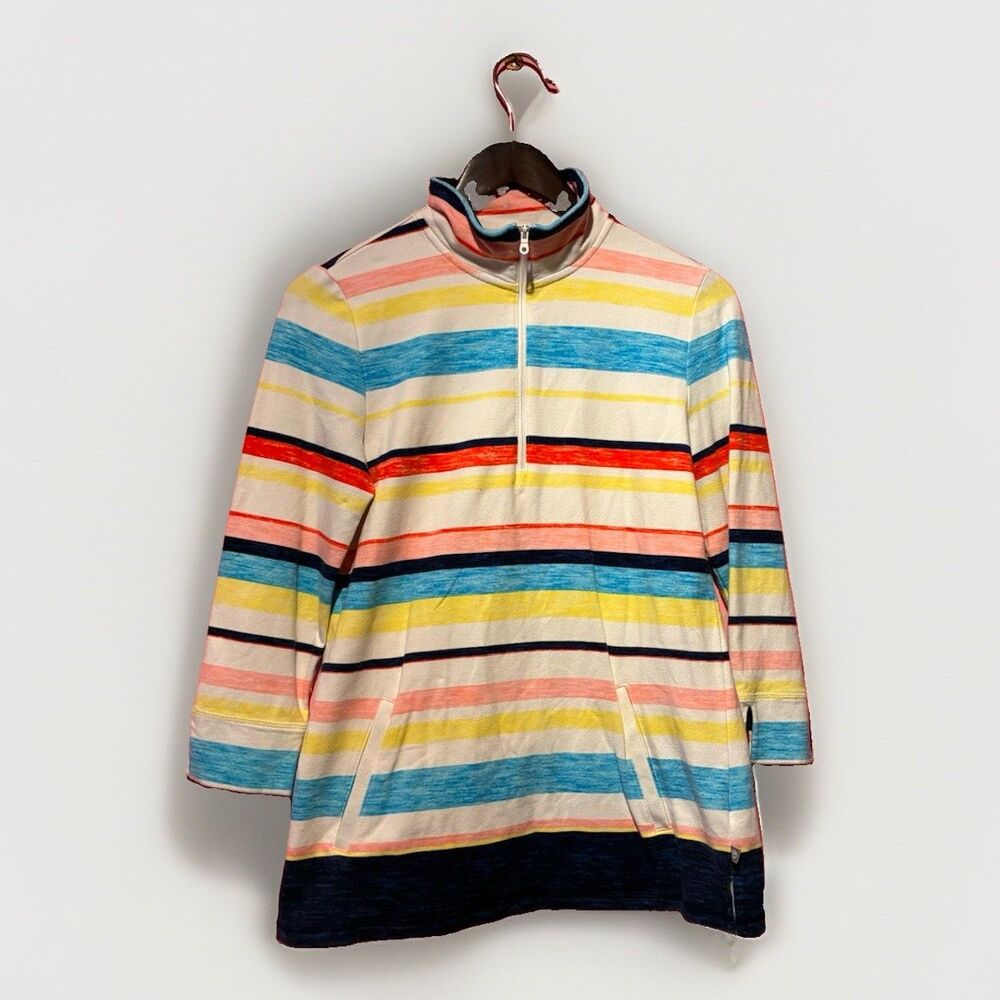 T by Talbots Womens Large Multi-Color Striped Quarter Zip Pullover Top L